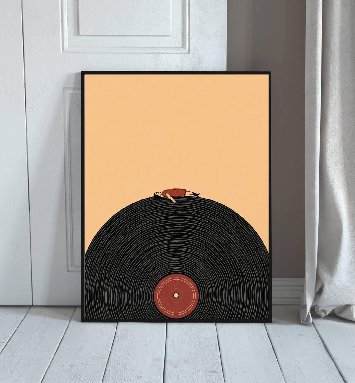 Tiny Woman Giant Vinyl Record Poster Retro Music Minimalist Art