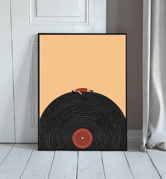 Minimalist Vinyl Record Wall Art Retro Music Poster Mid Century Modern Decor Listening Room Lover Gift