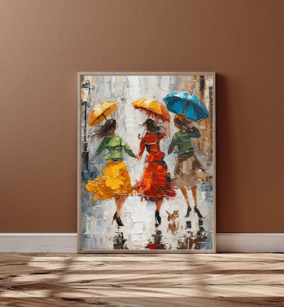 Girls With Umbrellas, Colorful Impressionist Poster