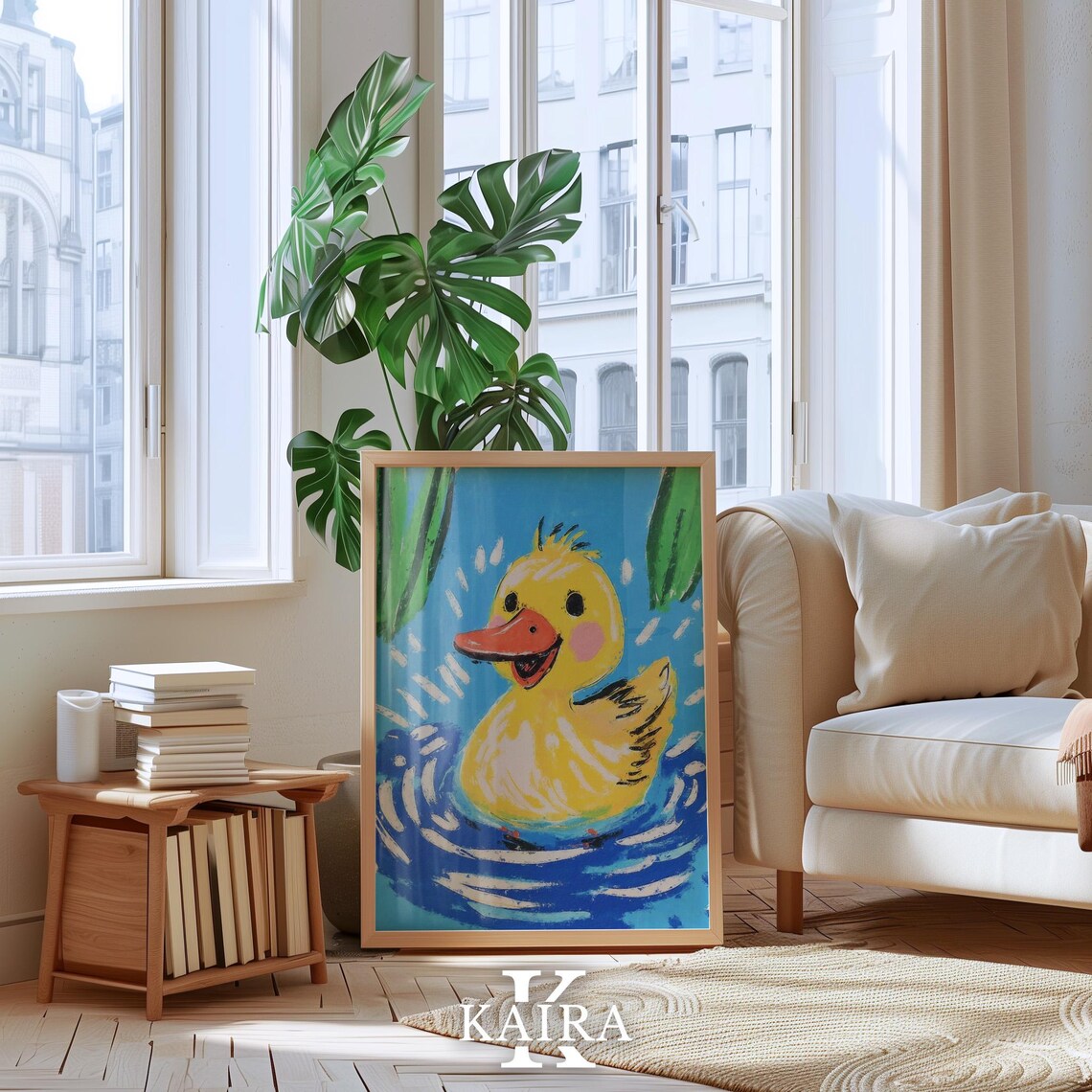 Happy Yellow Duckling Swimming In Blue Water Kids Nursery Poster - Image 5