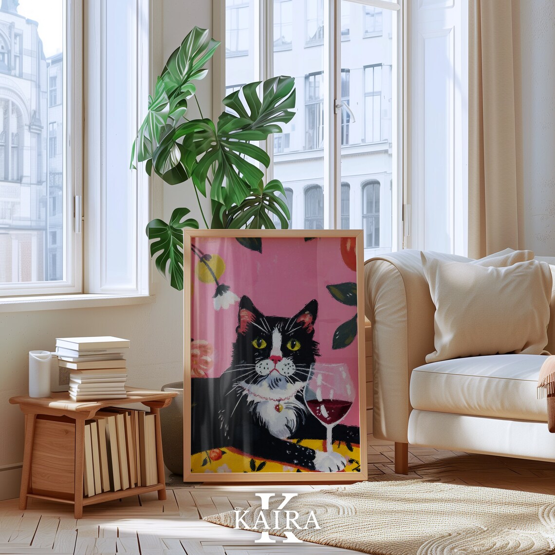 Tuxedo Cat With Glass Of Red Wine Sophisticated Wine Night Art Poster - Image 3