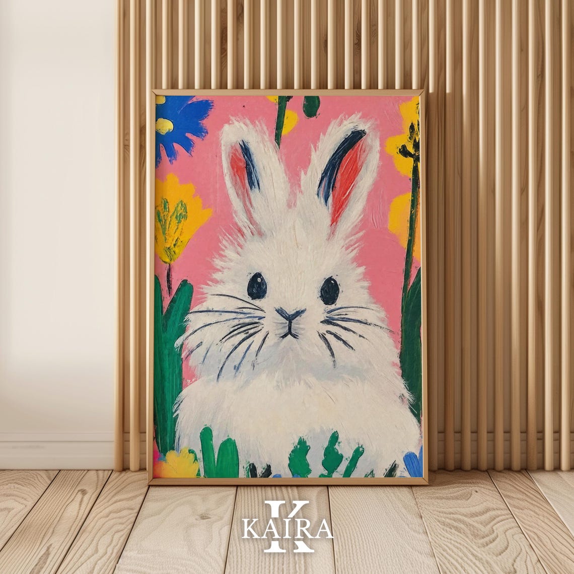 Fluffy White Bunny Rabbit Portrait Among Spring Flowers Poster - Image 5