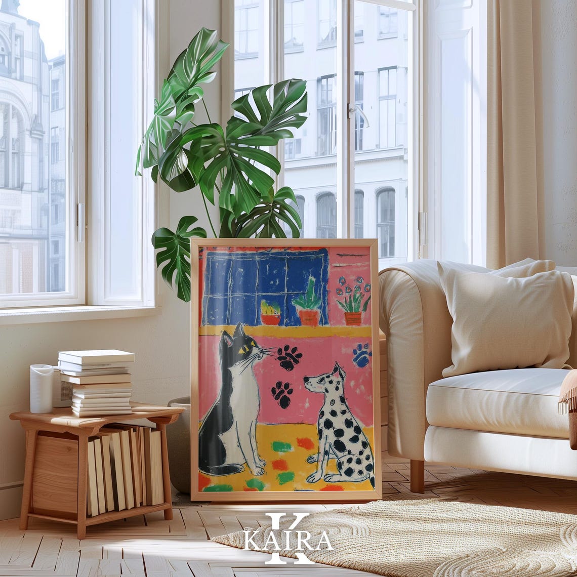 Black and White Cat Face to Face With a Spotted Dalmatian Puppy Poster - Image 5