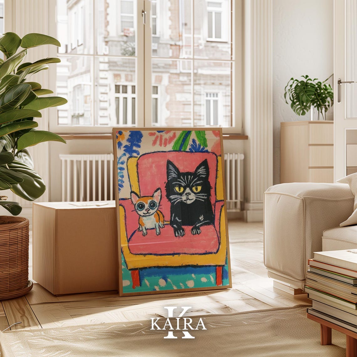 Black Cat and Chihuahua Sharing a Pink Couch Whimsical Poster - Image 3