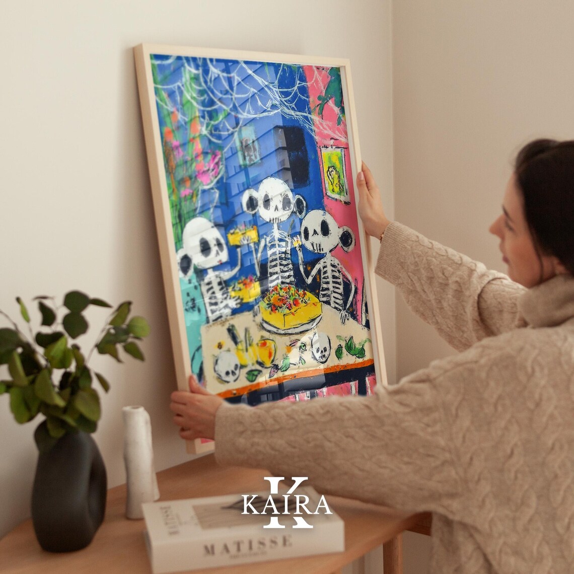 Cheerful Day Of The Dead Skeletons Sharing A Festive Dinner Poster - Image 2