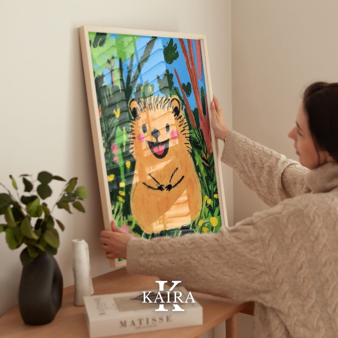 Happy Tan Hedgehog Smiling in a Lush Green Flower Garden Poster - Image 2