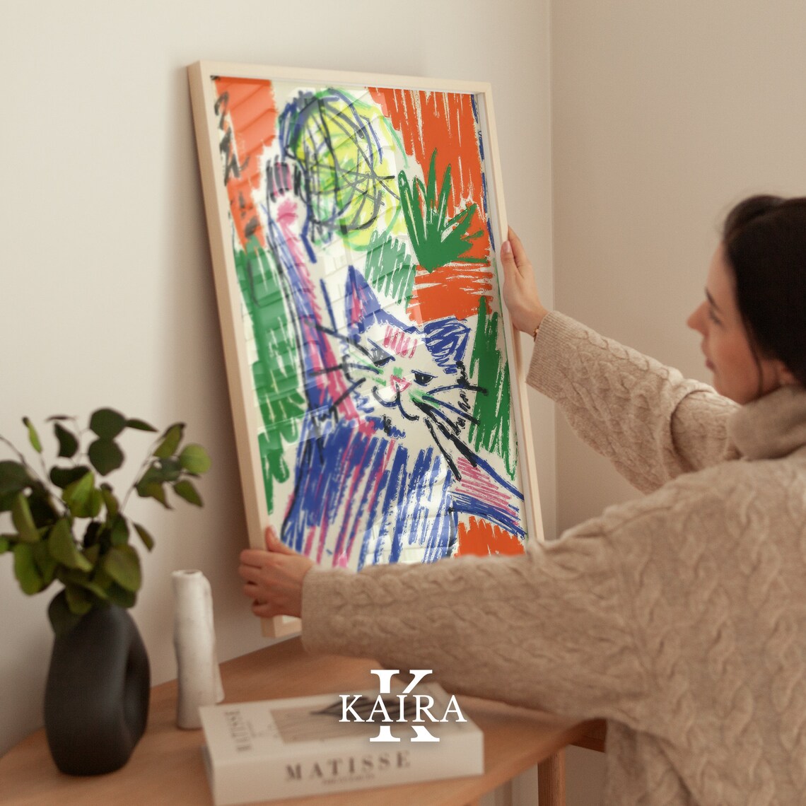 Playful Cat Reaching For Ball Colorful Abstract Art Cat Poster - Image 4