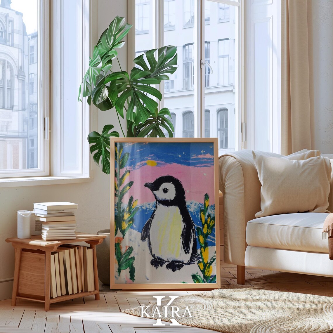 Sweet Penguin Standing in a Pastel Arctic Sunset Landscape Poster - Image 4