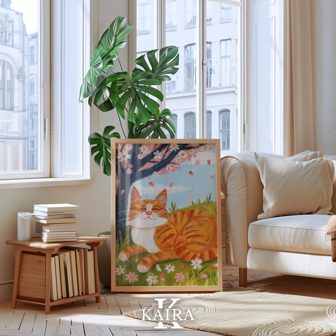 Content Ginger Cat Napping Under Falling Cherry Blossom Petals Poster - Image 5