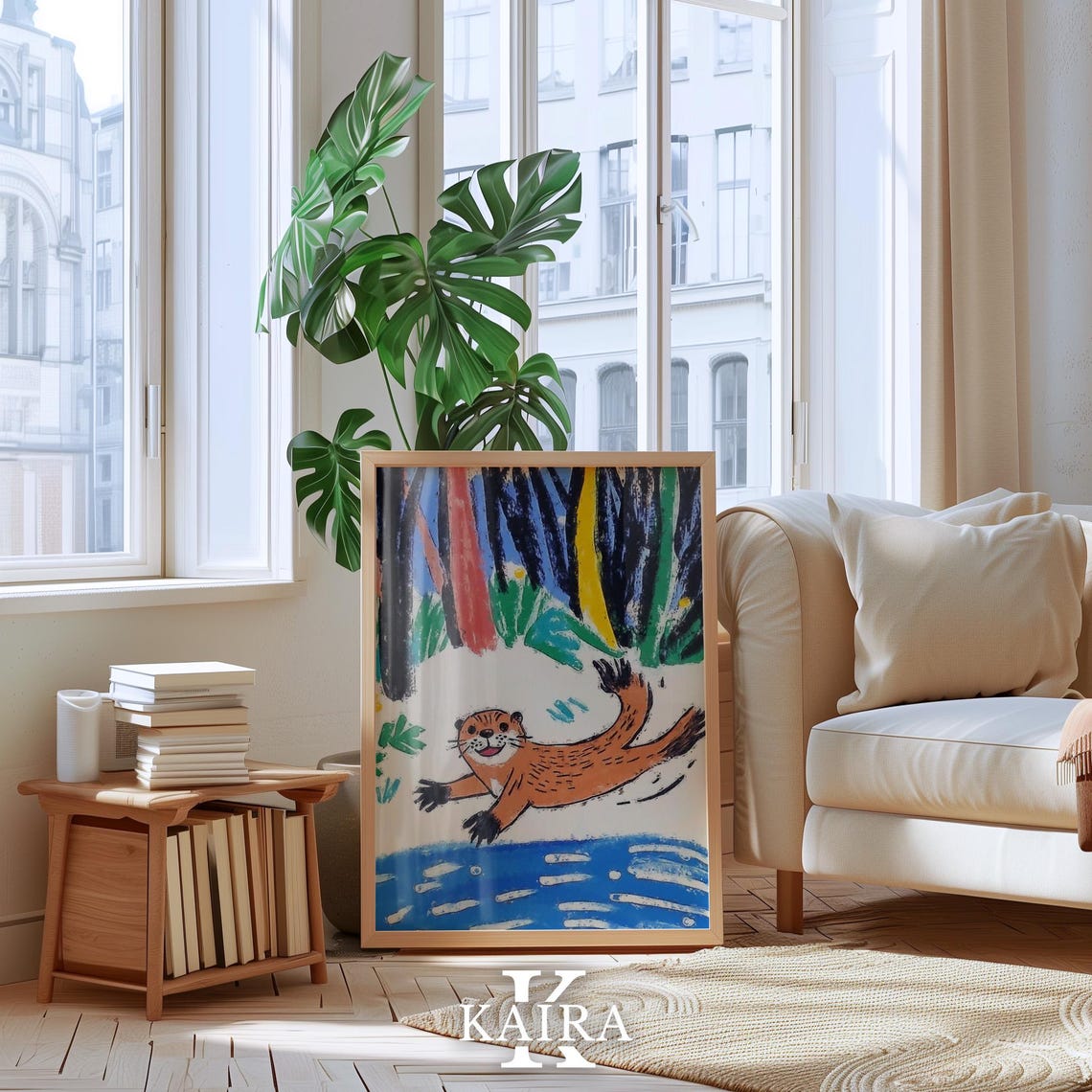 Playful Otter Diving Joyfully Into a Sparkling Blue River Poster - Image 3