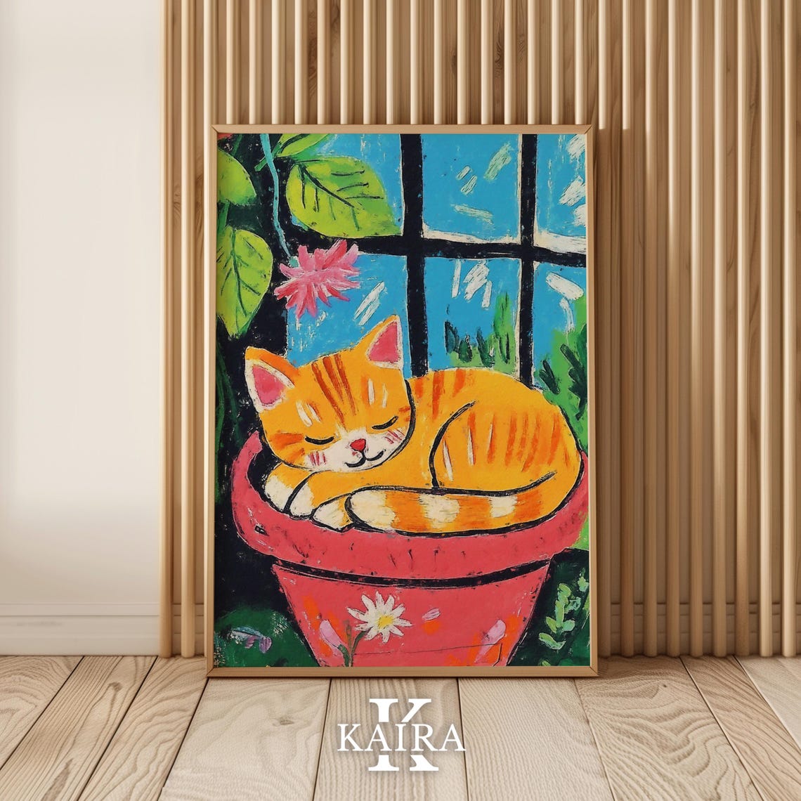 Orange Tabby Cat Napping Peacefully in a Red Flowerpot Poster - Image 5
