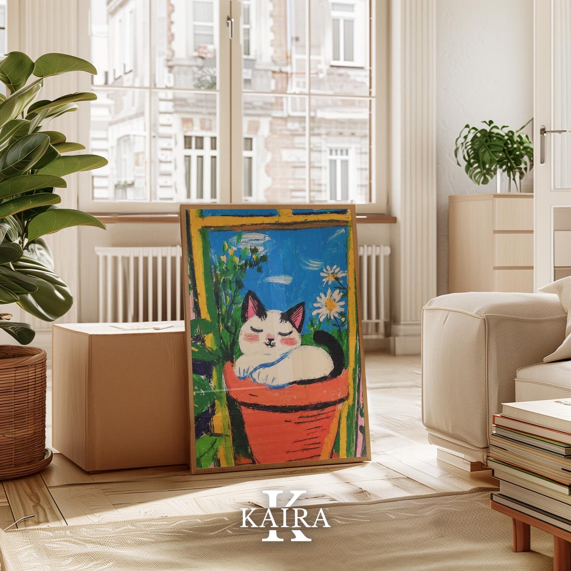 White Cat Dozing in a Terracotta Pot by a Sunny Window Poster - Image 3
