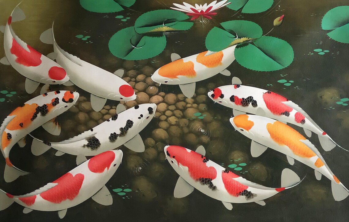 Beautiful And Artistic 9 Koi Fish Painting Bringer Of Good Luck And Prosperity - Image 3
