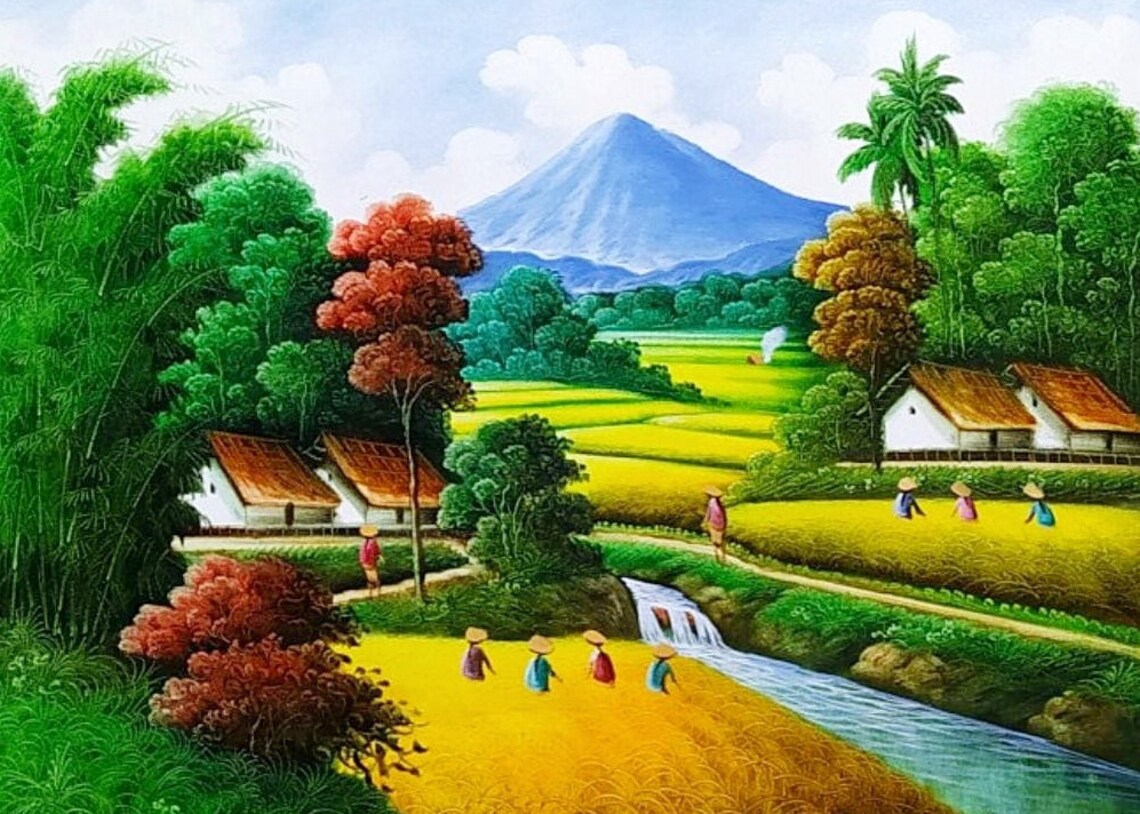 Rice Harvest Painting, Calm Cool Atmosphere - Image 3