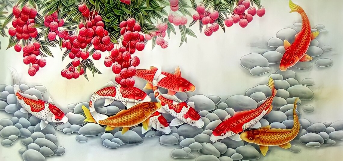 9 Koi Fish Feng Shui Painting With Very Realistic Design - Image 5
