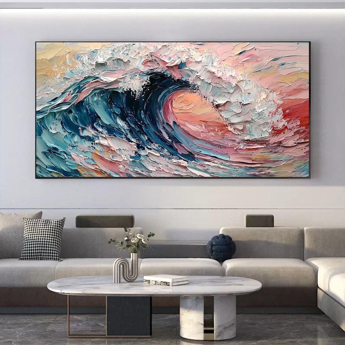 Abstract Ocean Wave, Colorful Oil Painting Art Print