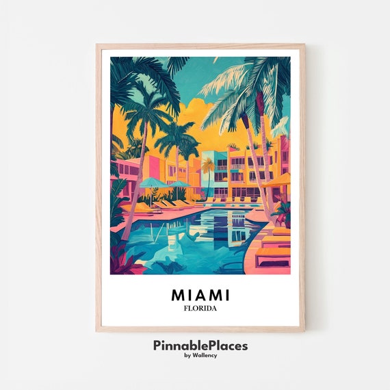 Miami Pool Art Print Tropical Palm Beach Illustration File