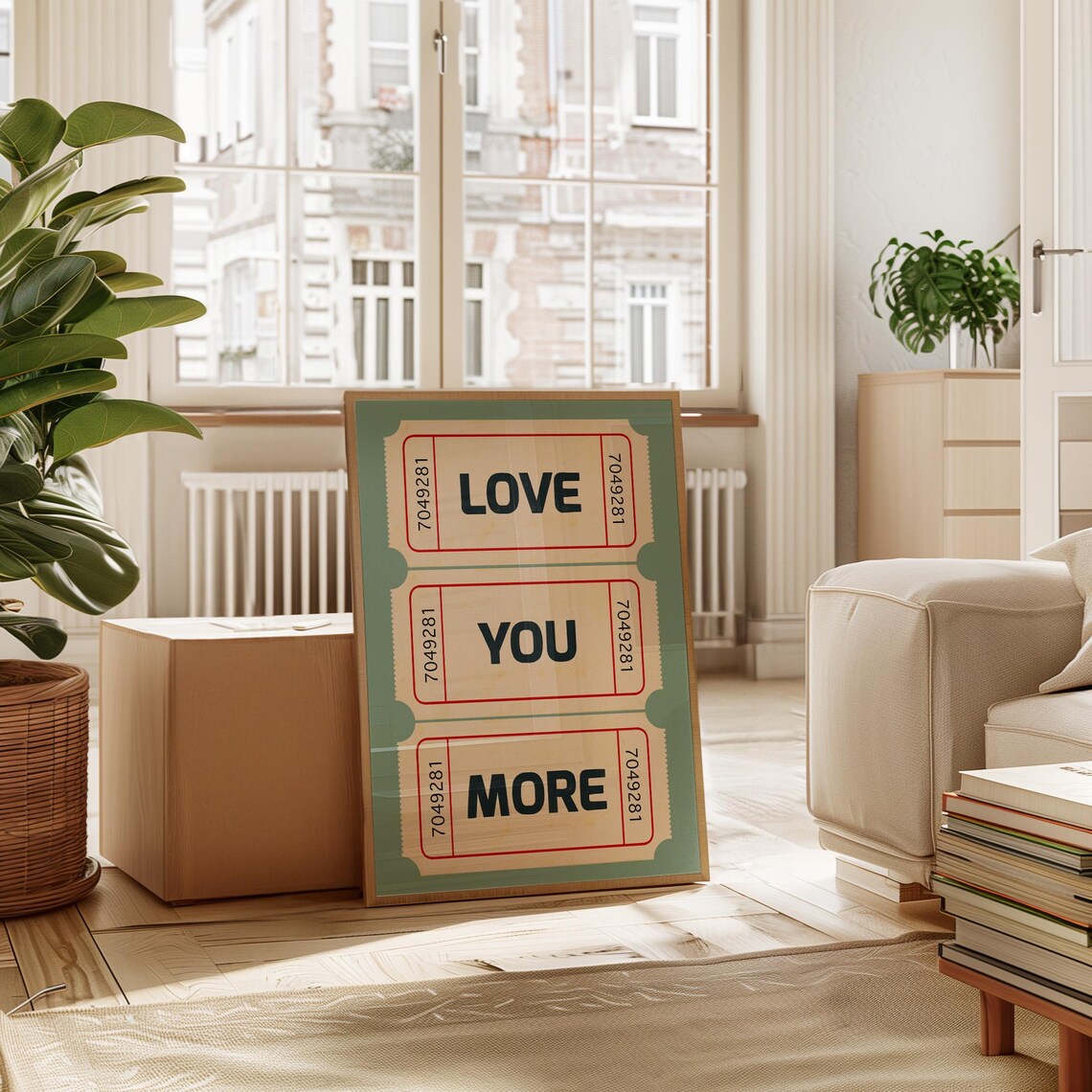 Retro Love Ticket Art Print, Sage Green Vintage
