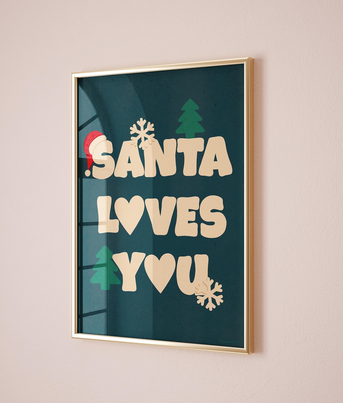 Santa Loves You Christmas Print Trendy Christmas Print Christmas Wall Art Holiday Decor Funky Christmas Poster Christmas Art