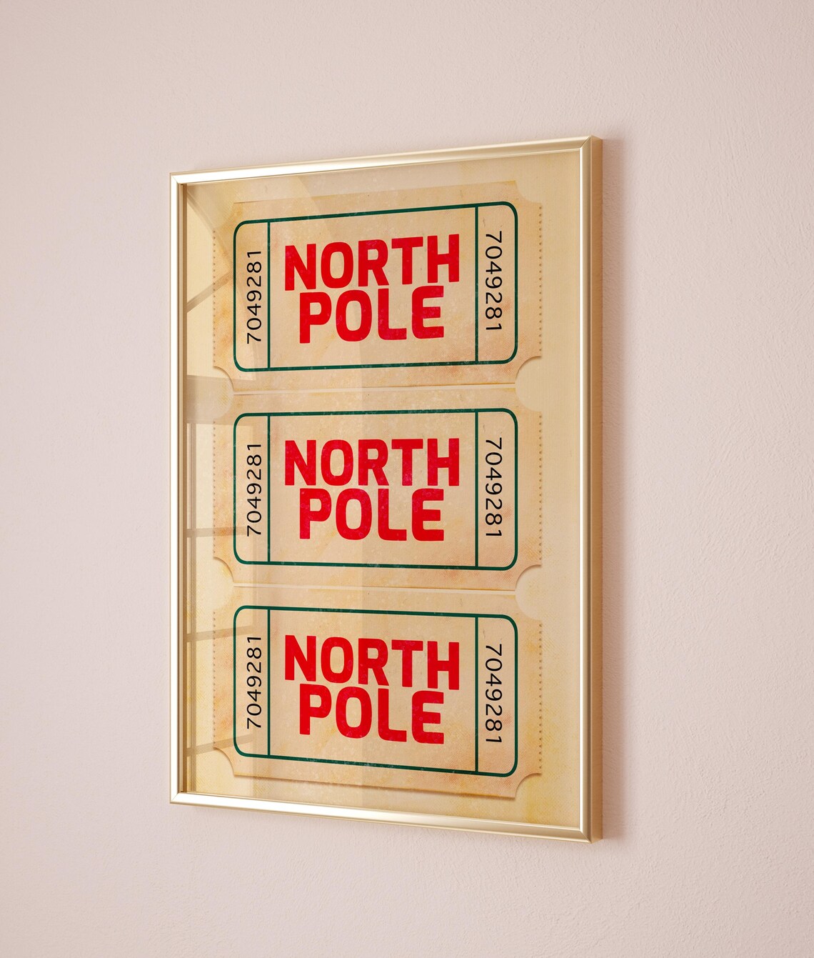 North Pole Vintage Ticket, Retro Christmas Art Print