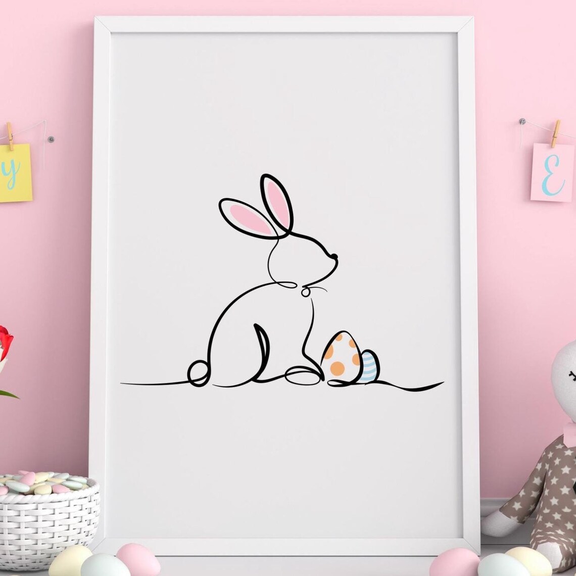 Easter Bunny Line Art, Minimalist Nursery Decor