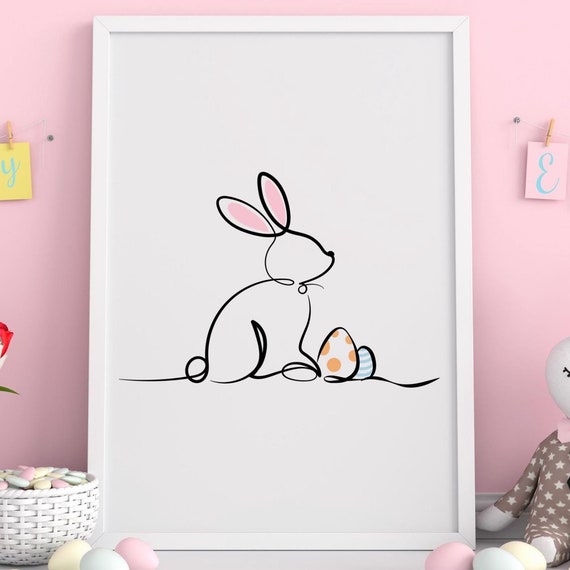 Easter Bunny Line Art, Minimalist Nursery Decor