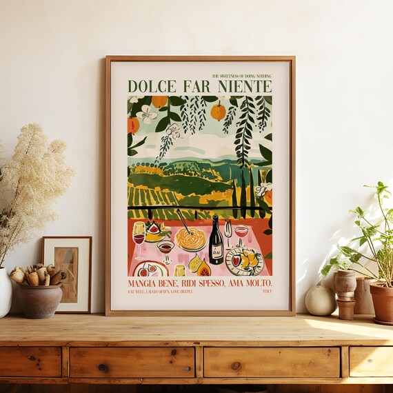 Dolce Far Niente Italian Feast Pasta Wine Kitchen Quote Wall Art