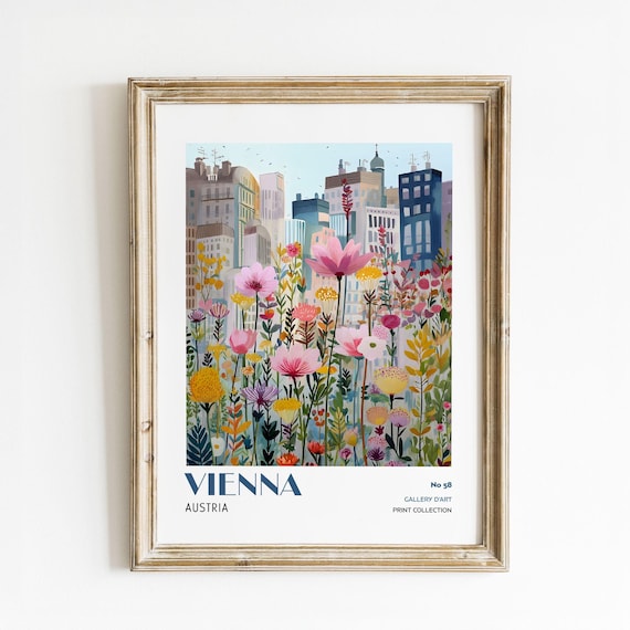 Vienna Austria Floral Cityscape Colorful Urban Garden Travel Poster