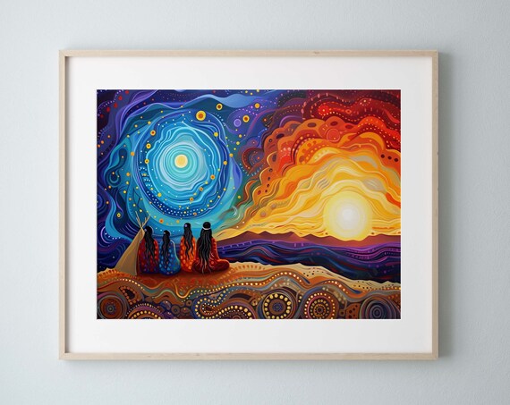 Sun And Moon Art Print Mystical Sky Native Design