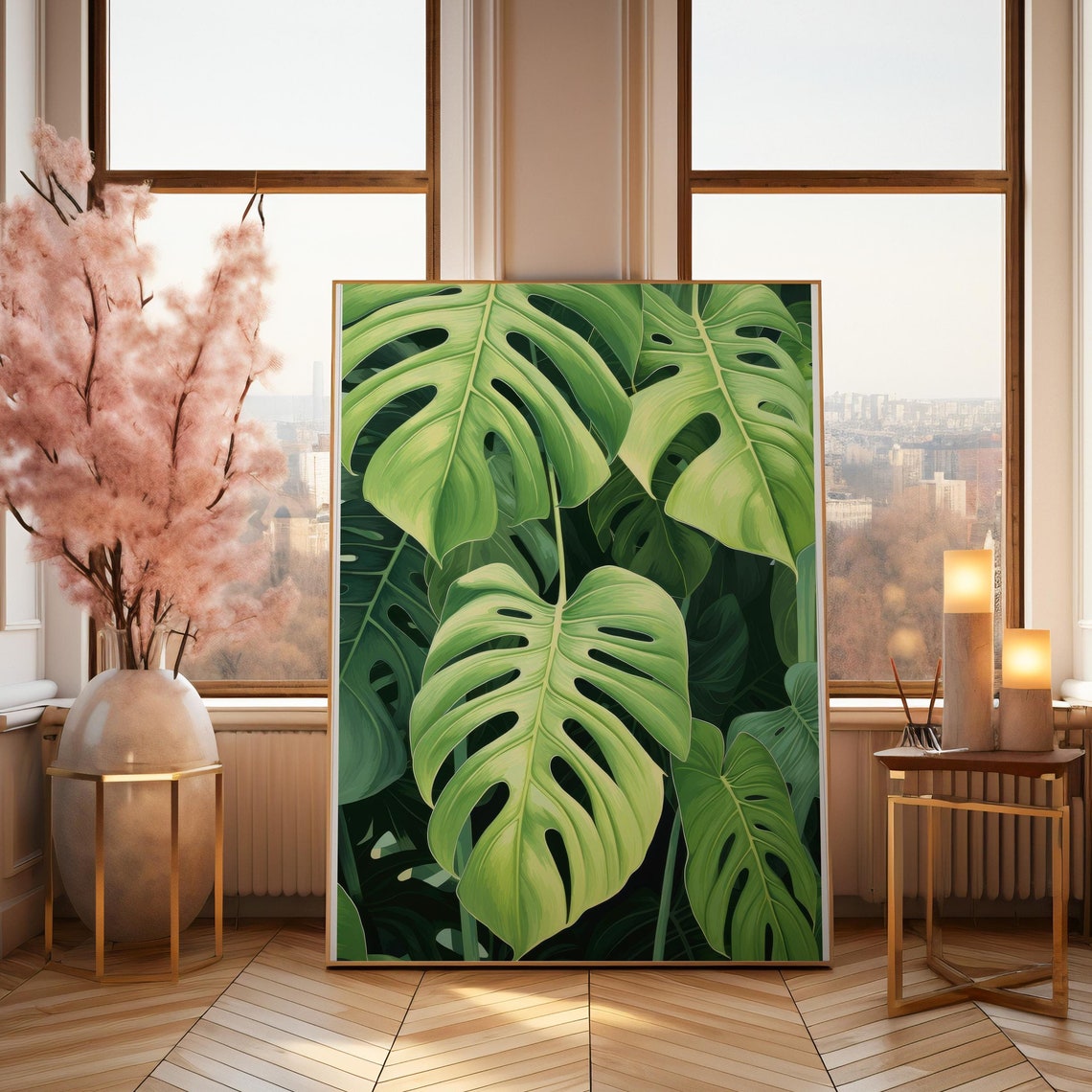 Monstera Leaves Tropical Botanical Green Leaf Illustration Poster
