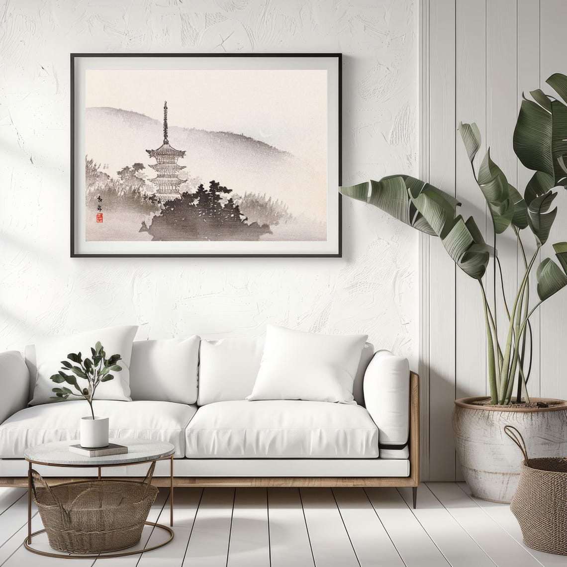 Japanese Pagoda In Misty Mountains Ink Wash Landscape Art Poster - Image 4