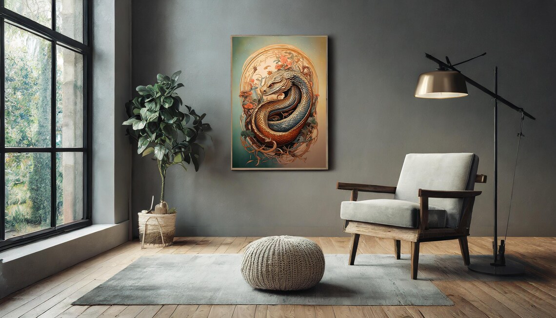 Year Of The Snake Ornate Floral Art Nouveau Coiled Serpent Wall Art Poster - Image 6