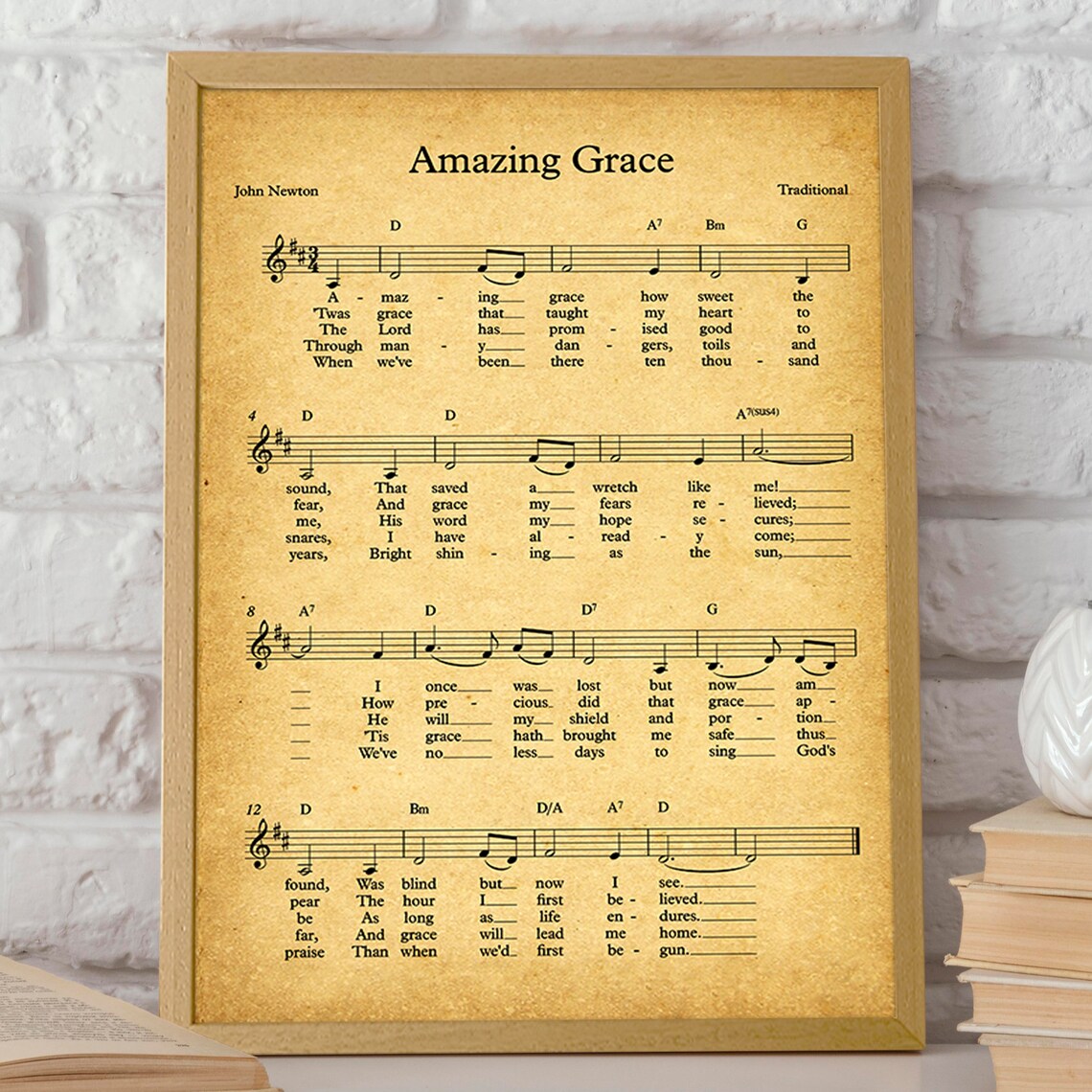 Amazing Grace Sheet Music Poster, John Newton Hymn - Image 2
