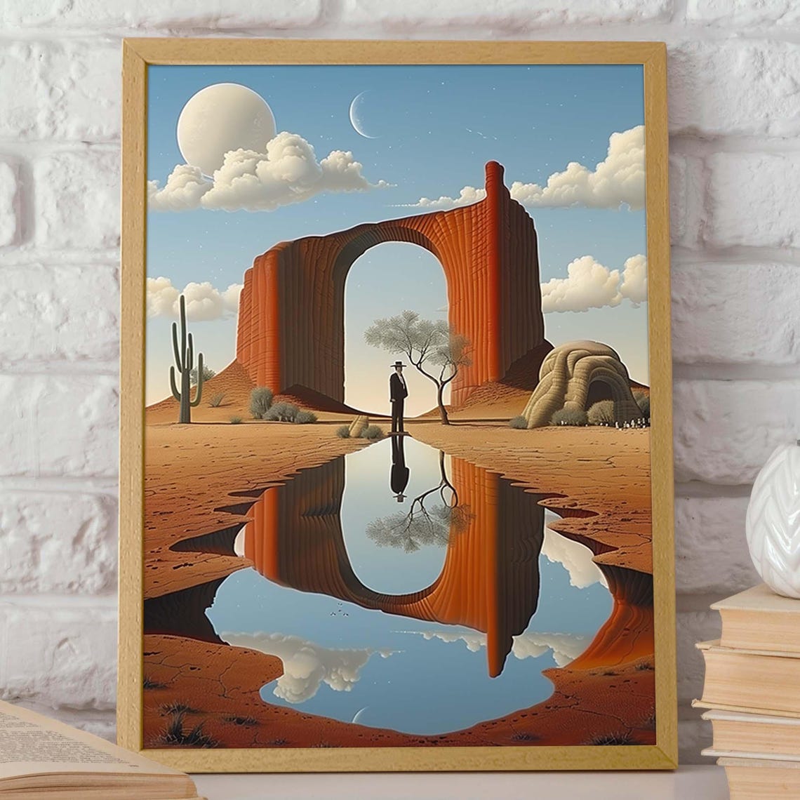 Desert And Moon Wall Art Poster Surreal Desert Artwork Reflective Landscape Print Modern Unique Art Gift Poster Or Print - Image 2