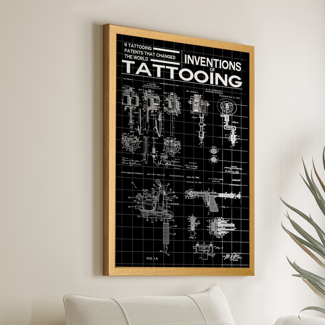 Tattooing Inventions Patent Poster, Blueprint Art Print - Image 2