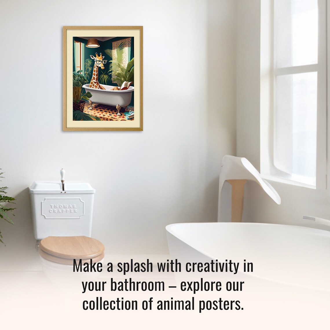 Whimsical Giraffe Bathtub Watercolor Art Print - Image 2