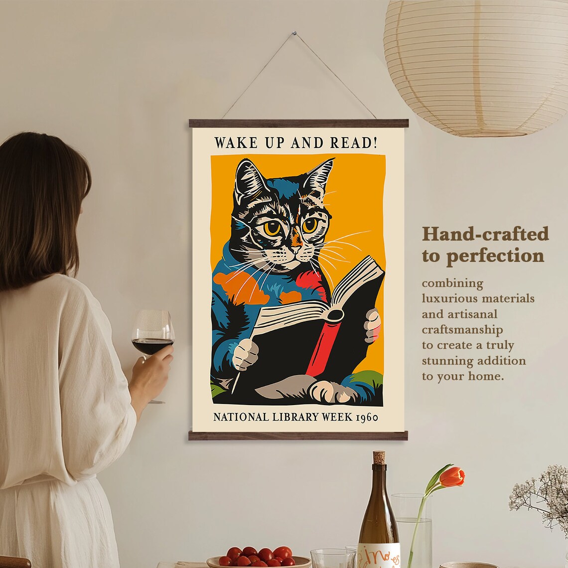 Wake Up And Read Cat Reading 1960 National Library Week Print