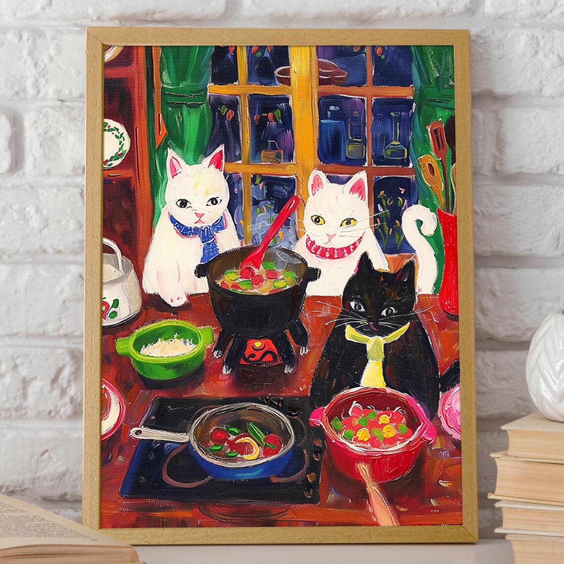 Cooking Cats Cozy Kitchen Scene Cheerful Feline Chefs Poster - Image 2