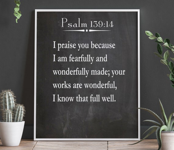 Psalm 139:14 Bible Quote Poster, Christian Wall Art