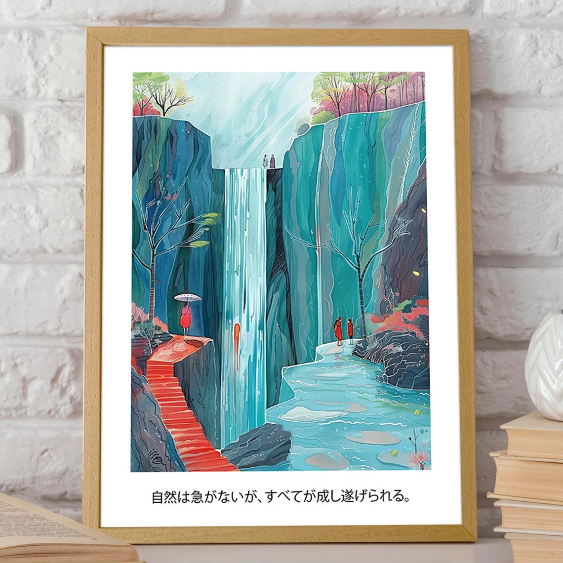 Waterfall Art Poster Forest Waterfall Japanese Style Artwork Zen Garden Inspirational Wall Art Poster Or Print - Image 2