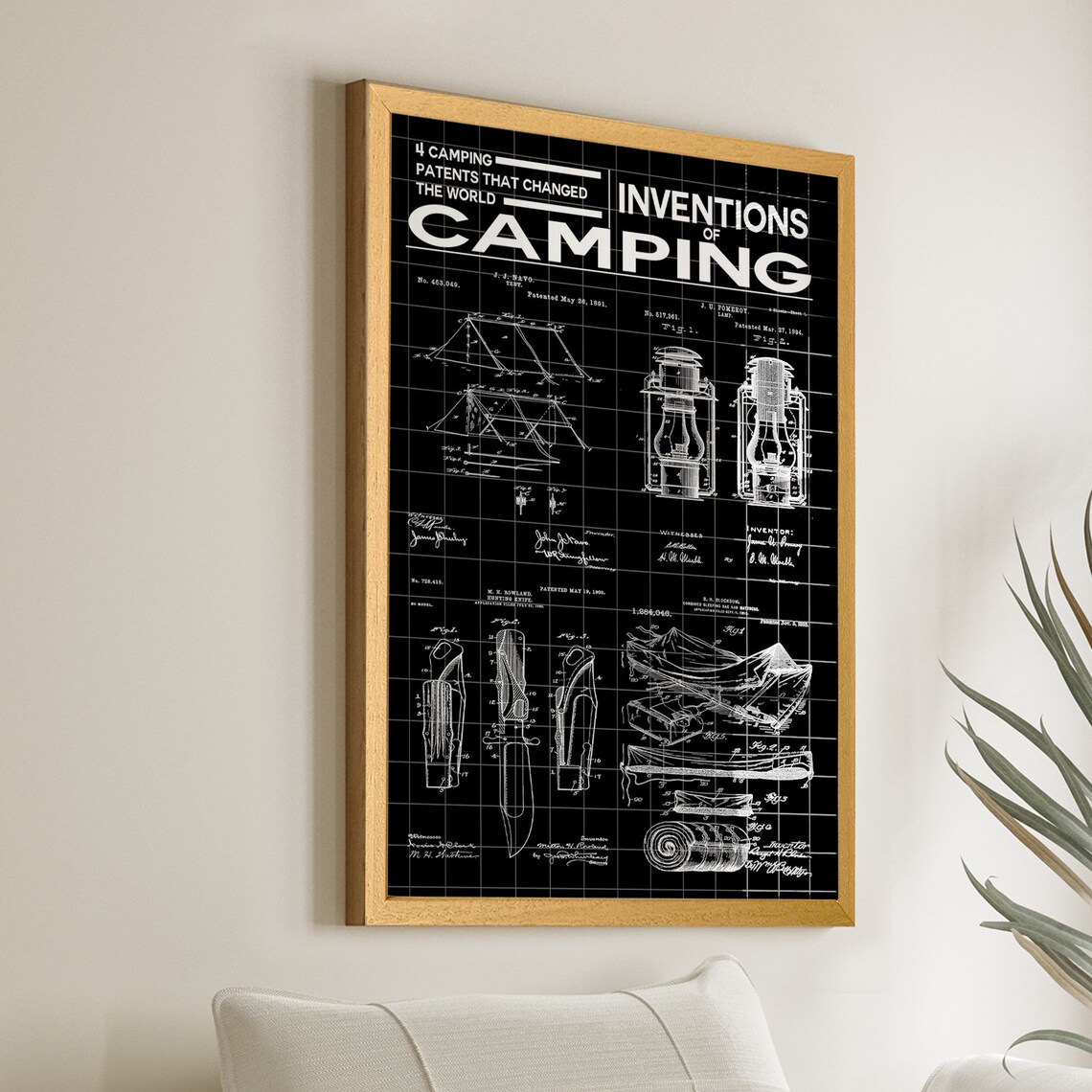 Inventions of Camping Vintage Patent Drawing Chalkboard Art Poster - Image 2
