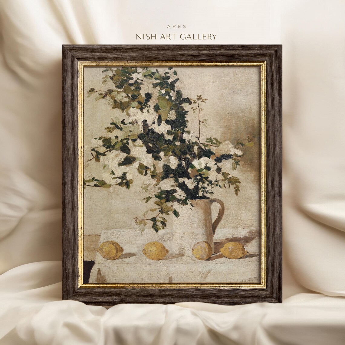 White Flower Vase Vintage Still Life Art Print