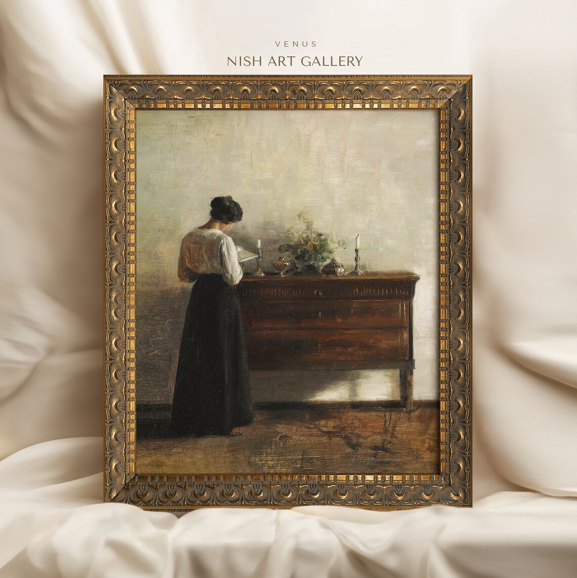 Vintage Woman Reading Oil Painting Classic Dark Academia Poster