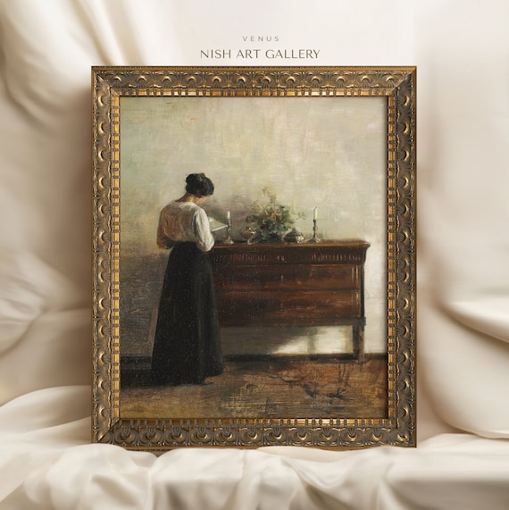 Vintage Woman Reading Oil Painting Classic Dark Academia Poster