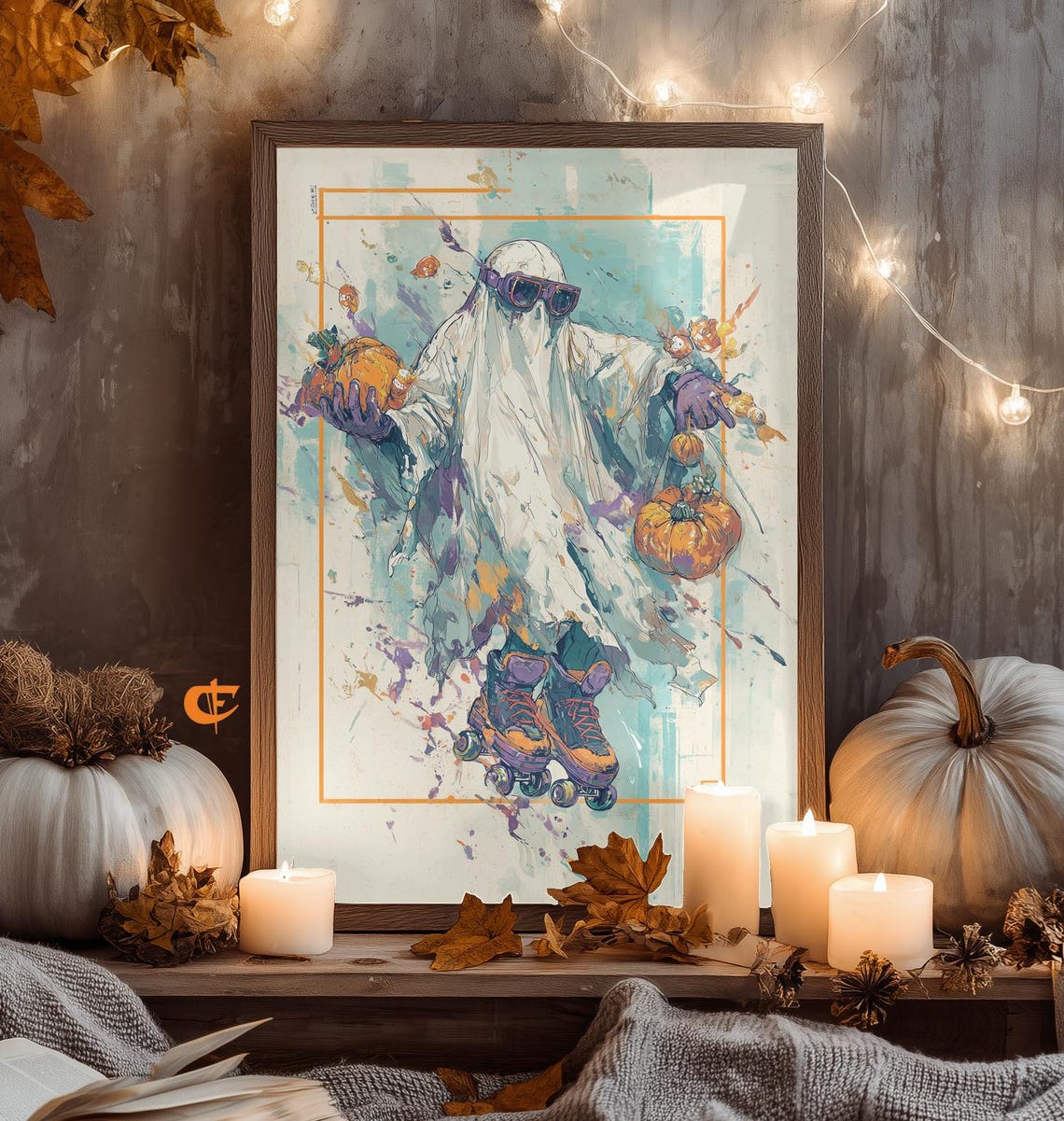 Halloween Wall Art Spooky Autumn Decor Mischievous With Pumpkins Rustic Scene Punk Style 1852