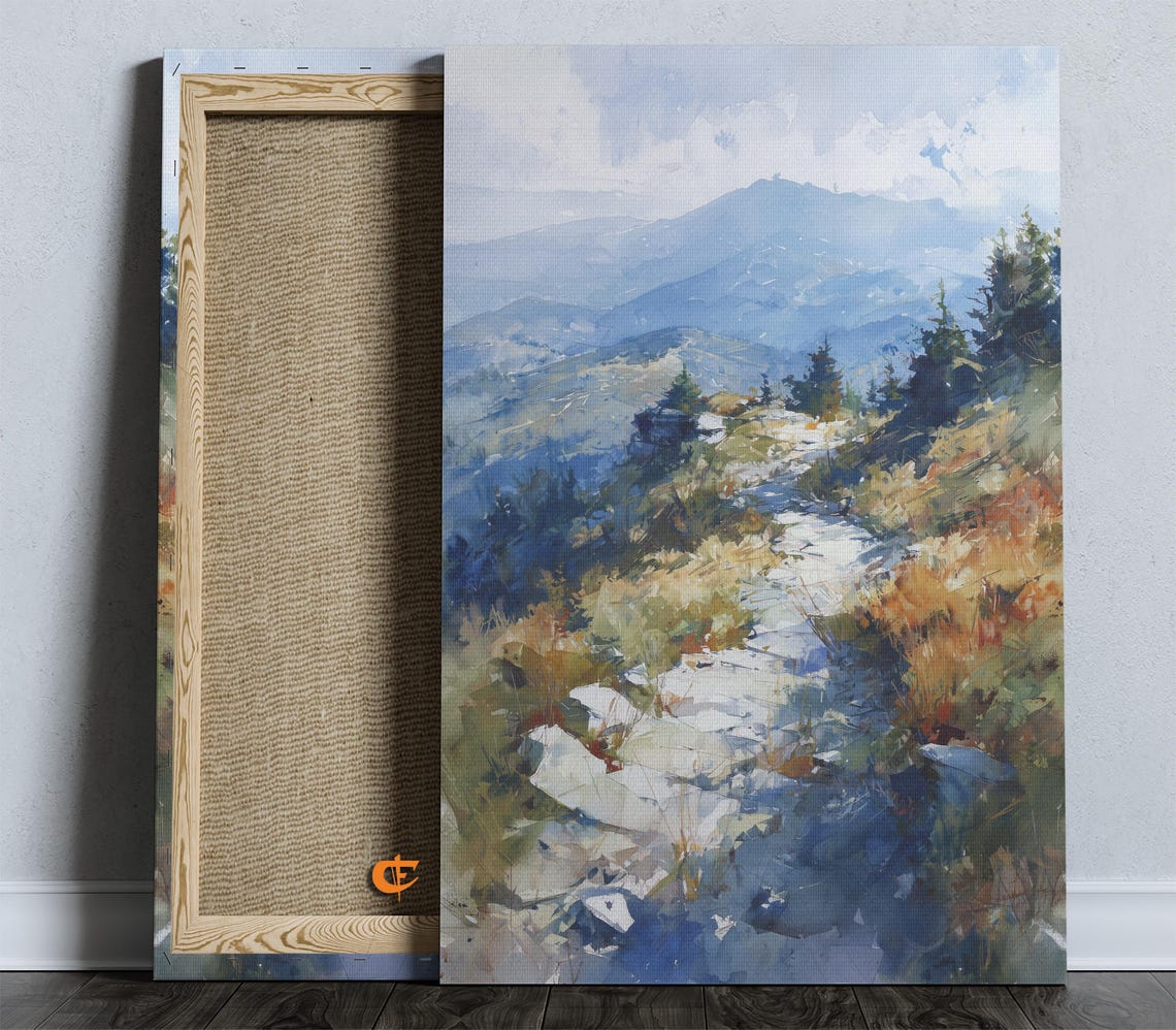 Rustic Mountain Path Watercolor Landscape Tranquil Nature Scene Autumn Appalachian Decor Wall Art 875