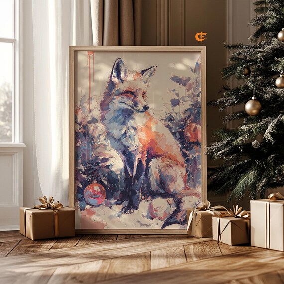 Christmas Fox Watercolor With Ornaments Winter Wonderland Poster