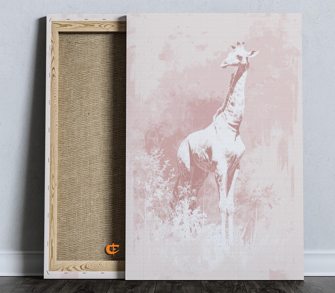 Pastel White Giraffe Dusty Pink Safari Nursery Animal Wall Poster