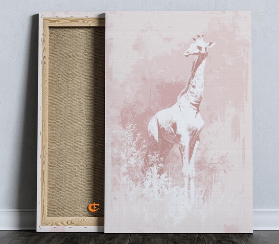 Pastel White Giraffe Dusty Pink Safari Nursery Animal Wall Poster