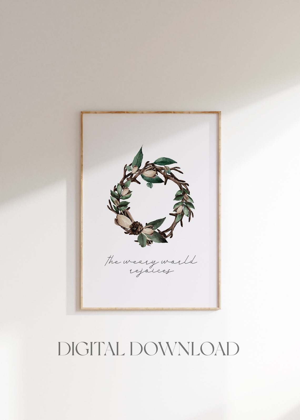 The Weary World Rejoices Christmas Wreath Print Holiday Wall Art Deco Farmhouse Christmas Wall Deco Vintage Christmas Wall Art - Image 2